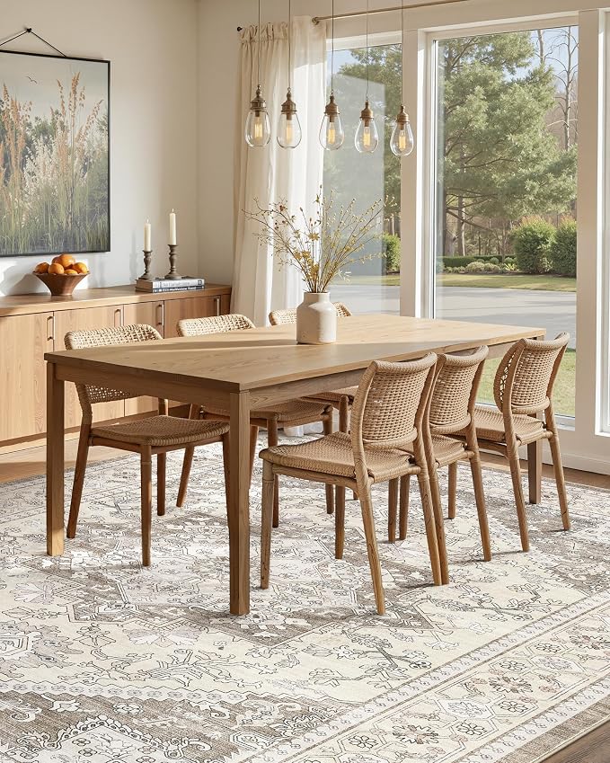 10x14 Vintage Area Rug: Washable Neutral Soft Non Slip Thin Large Floor Carpet - Image 7