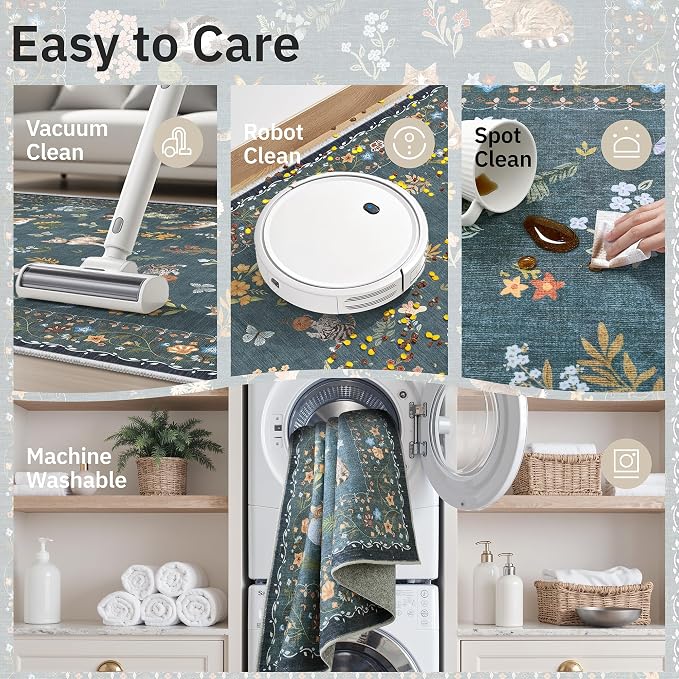 Soalmost Cat 5x7 Area Rugs for Living Room, Machine Washable Animal Floral - Image 7