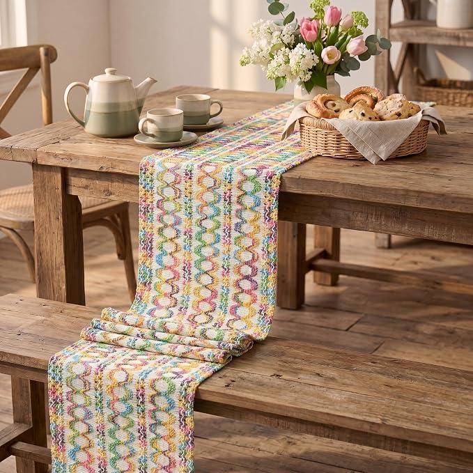 Artoid Mode Colorful Woven Farmhouse Hollow Table Runner 12x72 Inch | Holiday - Image 5