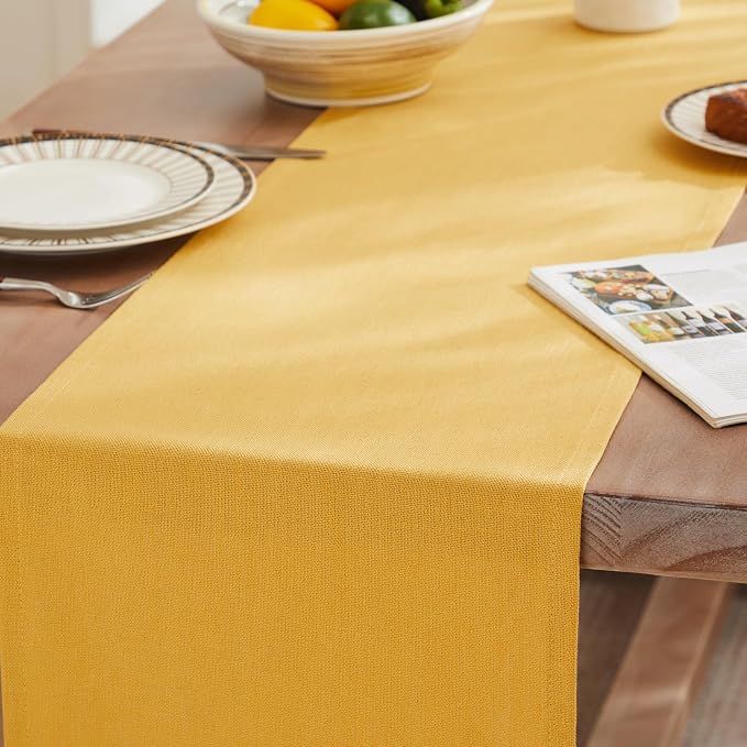 Rustic Cotton Linen Table Runner, 13x72 Inches Yellow | Farmhouse Style Linen - Image 3