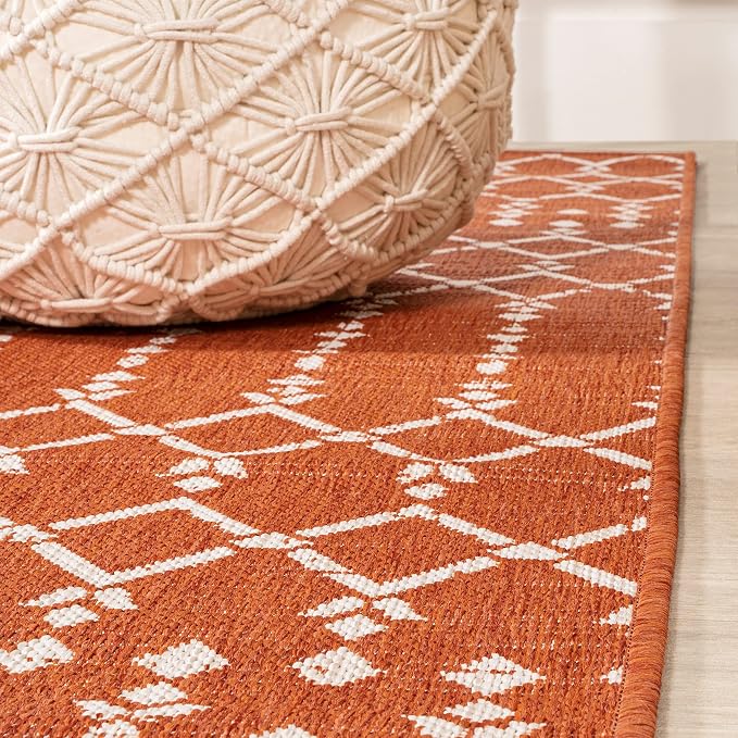 JONATHAN Y Moroccan Geometric Indoor Outdoor Runner Rug 2X8 Orange/Cream - Image 6