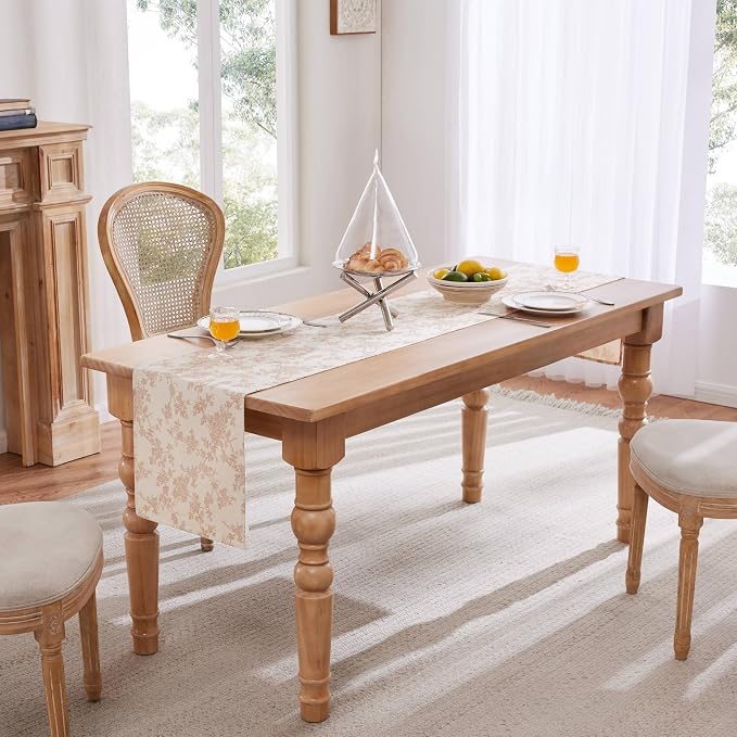 French Pastoral Farmhouse Table Runners, 13x60 Inch Taupe | 100% Organic Cotton - Image 3