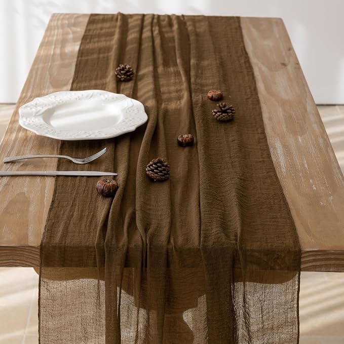 Coffee Cheesecloth Table Runner 120 Inches - Image 3