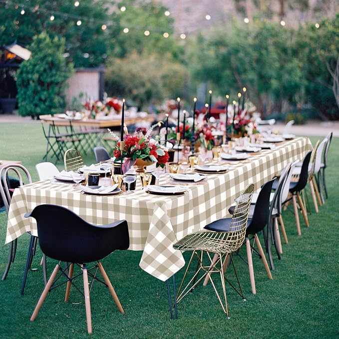 Buffalo Plaid Tablecloth 54 x 54 inch 2 Pack Khaki and White | Waterproof - Image 7