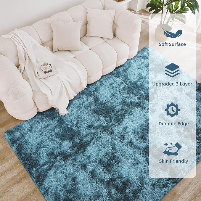 Litanika 6x9 Shag Area Rug for Living Room Bedroom, Tie-Dyed Blue High Pile - Image 4