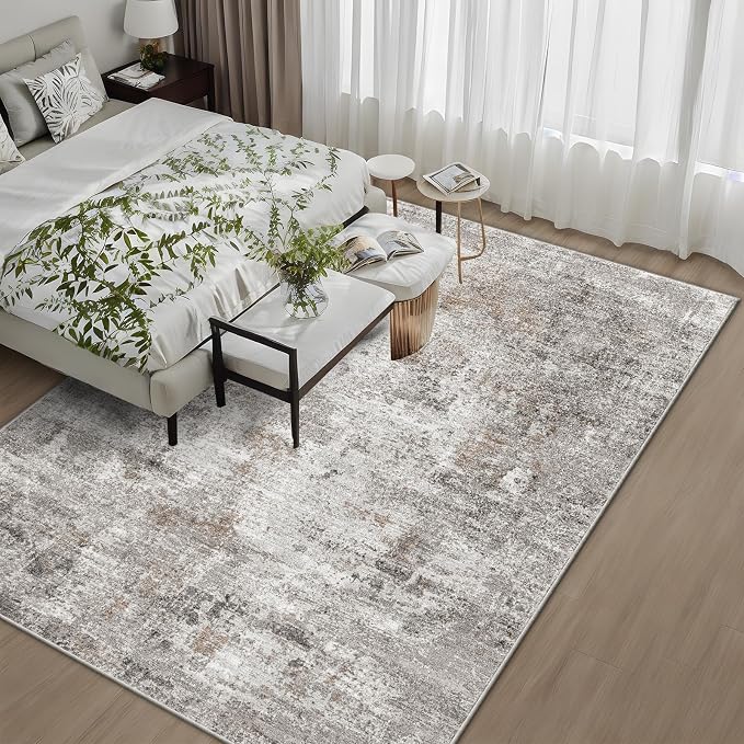 8x10 Washable Living Room Rug – Modern Neutral Abstract Soft Large Area Rug - Image 4