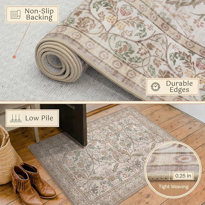 Moss Green 2x4 Washable Entry Rug, Small Throw Rugs - Image 4