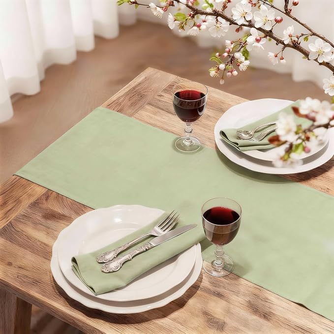 FOLINS&HOME Sage Green Waterproof Decorative Table Runner 108 Inches Long | - Image 2