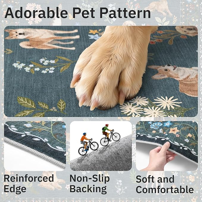 Soalmost Dog 6x9 Area Rugs for Living Room, Machine Washable Animal Floral - Image 7