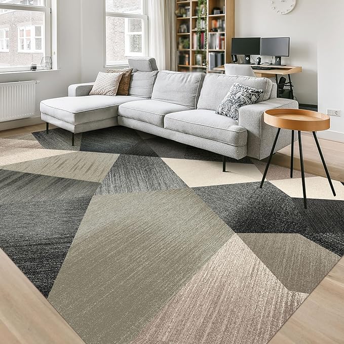 HOMFINE Washable Modern Area Rug - Geometry Style 4x6 Rugs for Living Room, Bedroom, Machine Washable Rug Soft Non Slip Non Shedding Area Rug - Green, 4'x6'