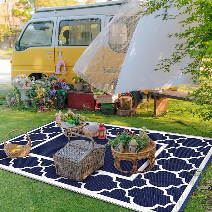 GENIMO Outdoor Rug 8' x 10' Patio Waterproof, Foldable Reversible Plastic Straw - Image 3