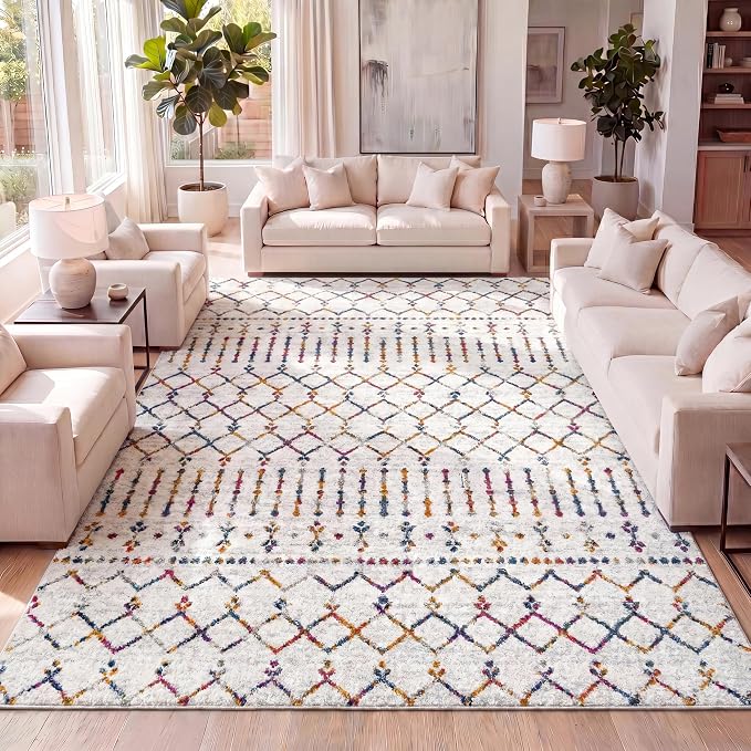 JONATHAN Y Boho Vintage Diamond Cream/Multi Indoor Area Rug 4X6 ft, Moroccan by JONATHANY