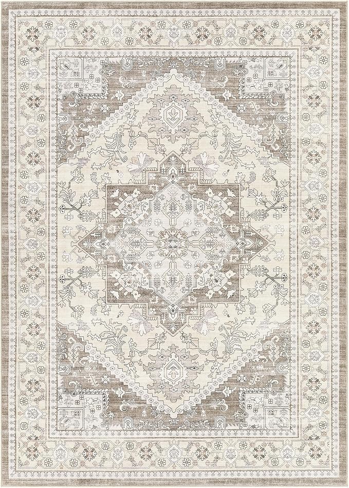 10x12 Vintage Area Rug: Washable Neutral Soft Non Slip Thin Large Floor Carpet - Image 9