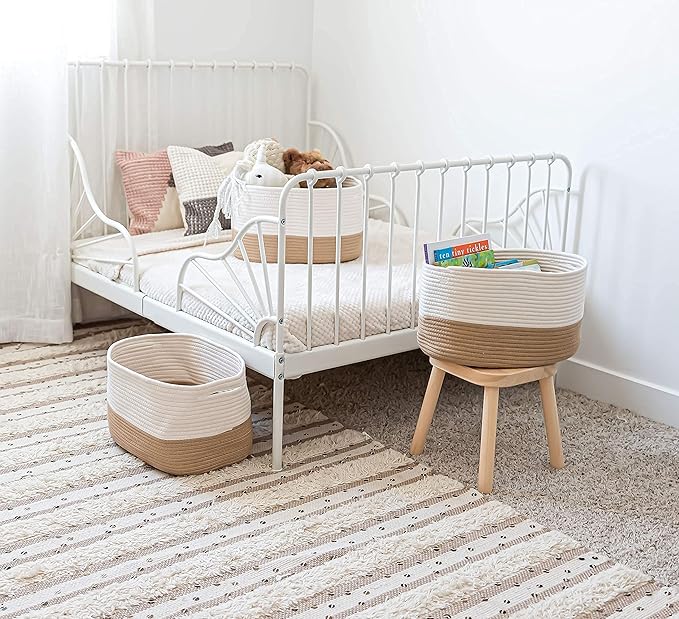 OrganiHaus Set of 3 Storage Baskets for Shelves, Cotton Rope Basket for Decor, Shoe Basket Organizers & Storage, Decorative Storage Baskets & Bins, Cute Storage Basket for Toys & Cloths, Honey