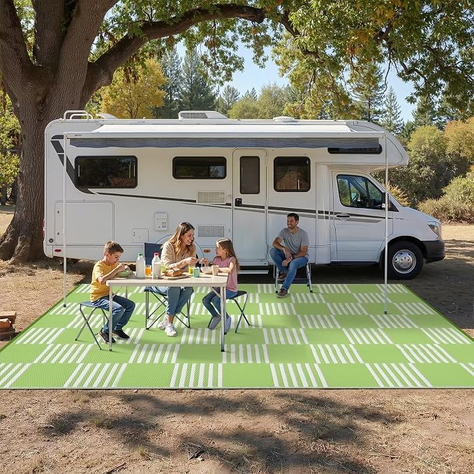 Garvee Waterproof Outdoor Rug 9x12, Checkered Foldable Plastic Straw Patio - Image 7