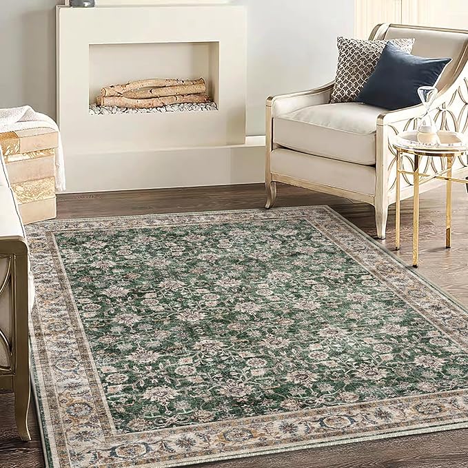 CHAMPLANT Washable Area Rug 4'x6' Vintage Traditional Floor Cover Foldable Thin by CHAMPLANT