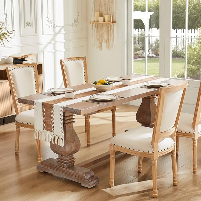 Macrame Style Bicolor Stitching Table Runner 14x90in Caramel | Woven Boho Table - Image 2
