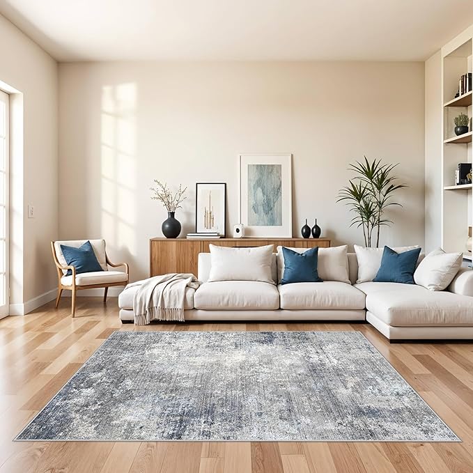 5x7 Washable Area Rug – Modern Neutral Abstract Rug by BYYVOORugsforYourHome