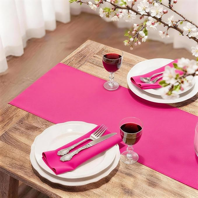 FOLINS&HOME Hot Pink Waterproof Decorative Table Runner 48 Inches Long | 210GSM - Image 2