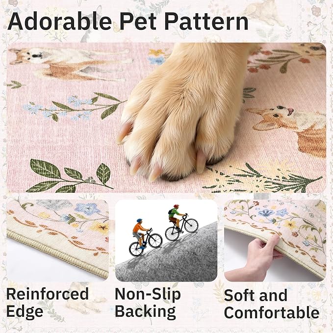 Soalmost Dog 5x7 Area Rugs for Living Room, Machine Washable Animal Floral - Image 7