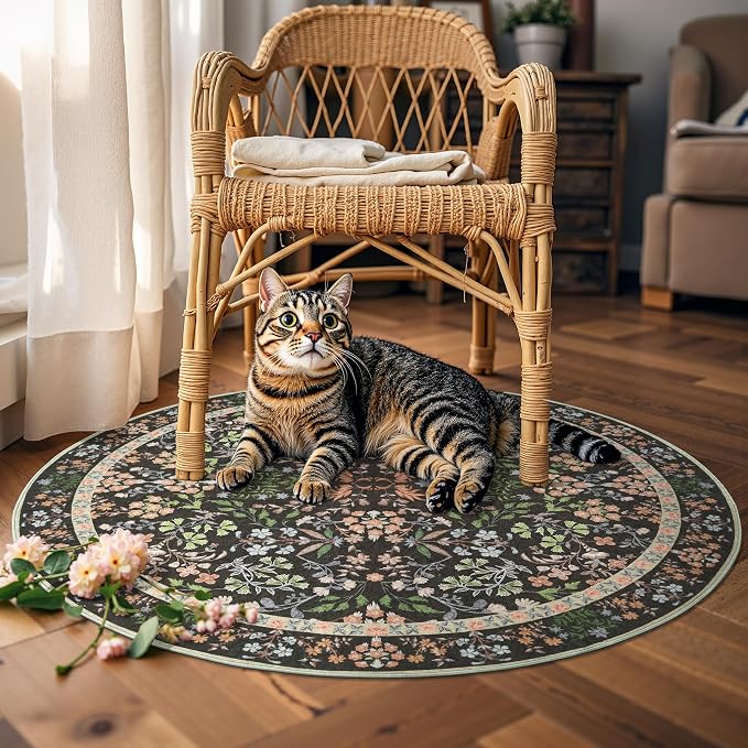 jinchan Zenith Round Rug 5ft Area Rug Soft 5'Round Floral Aesthetic Rug - Image 4