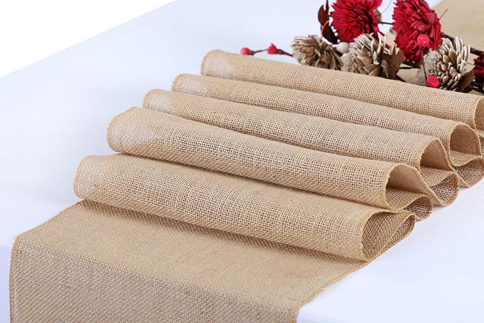 MDS® Pack of 20 Natural Burlap Table Runner, 12 x 72 Inch, Jute Vintage Rustic - Image 3