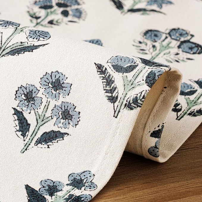 Block Print Floral Decorative Table Runners, 13x48 Inch Dusty Blue | 100% - Image 5