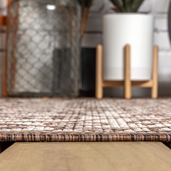 JONATHAN Y Vintage Filigree Indoor Outdoor Square Area Rug 8X8 Taupe/Espresso - Image 6