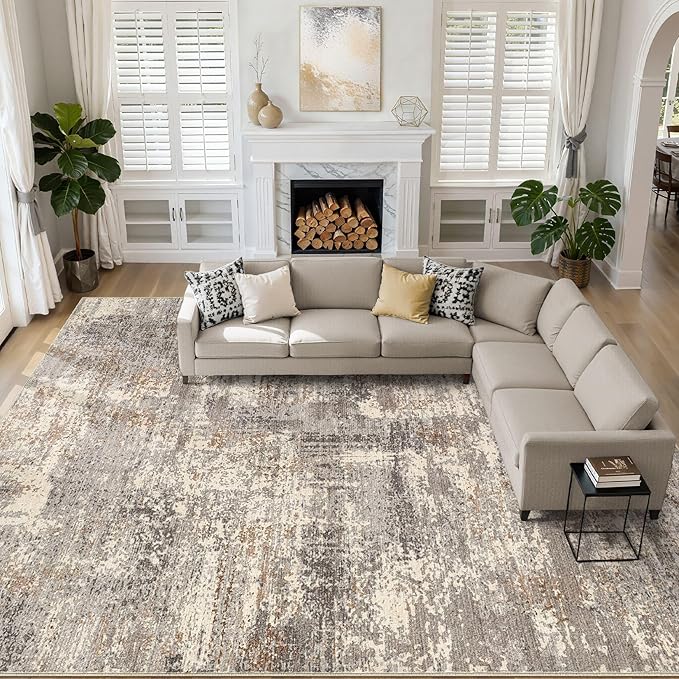 LOONGRUG 10x13 Brown Gray Abstract Area Rug by LOONGRUG