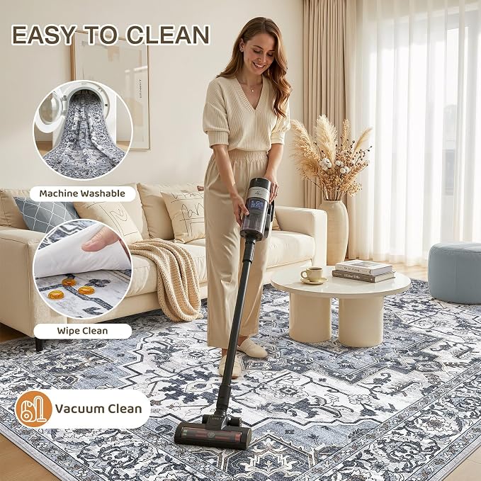 5x7 Area Rugs Living Room: Washable Vintage Rug Large Non-Slip Stain Resistant - Image 2
