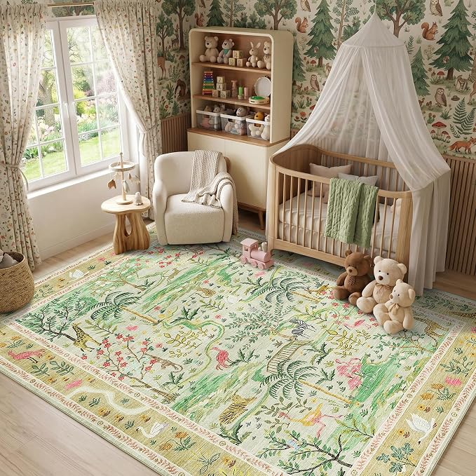 4x6 Whimsical Safari Nursery Area Rug Washable Non Slip Small Living Room Rugs by Garvee
