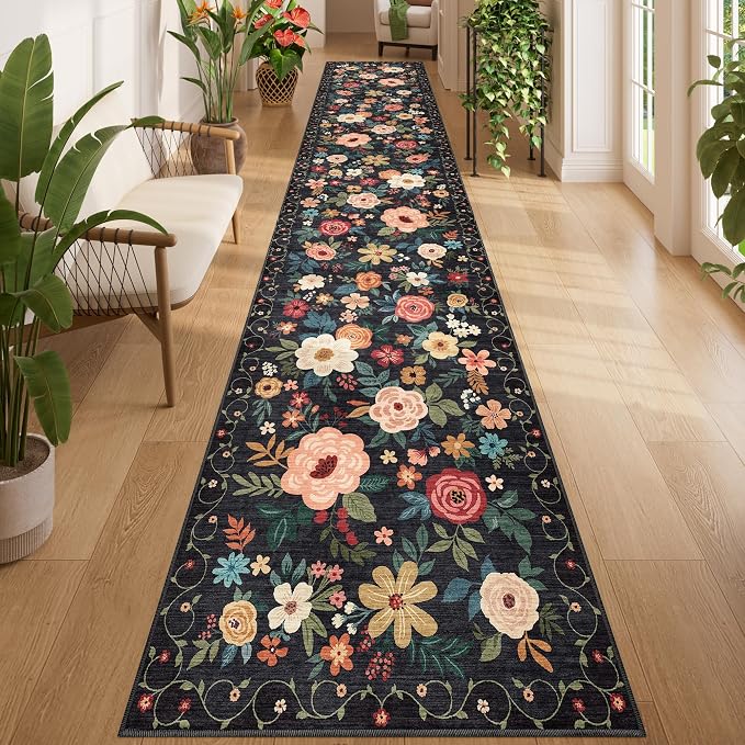 DUKINO 2x14 Runner Rug, Floral Long Washable Boho Kitchen Runner Rug - Image 3