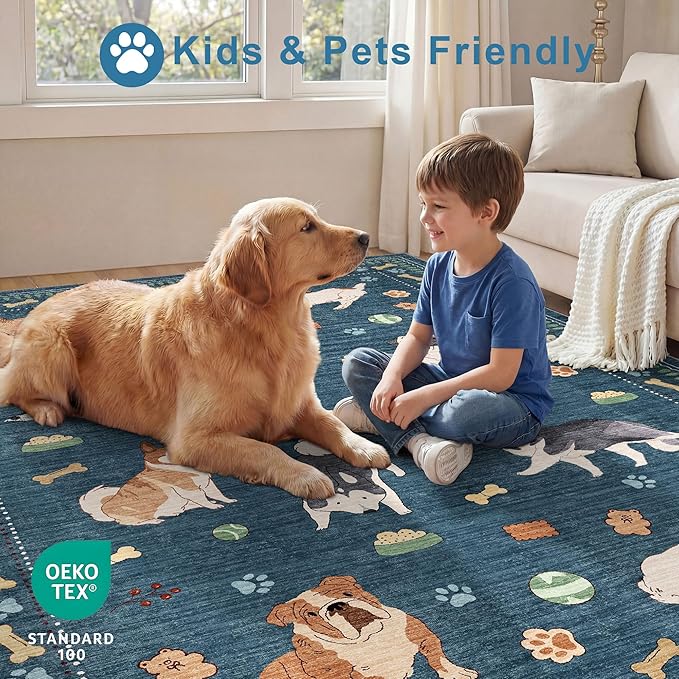 DUKINO 8x10 Area Rug, Non Slip Washable Animal Dog Rug - Image 4