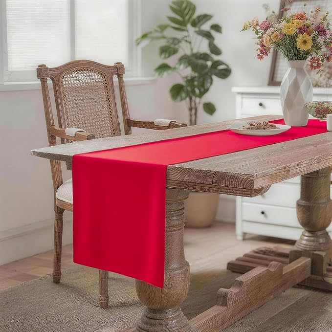 MEANMOY Red Table Runner 60 Inches Long Waterproof Washable Table Runners | - Image 2