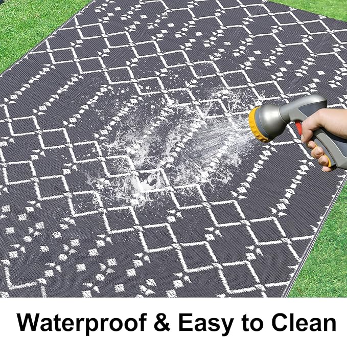Smiry Outdoor Rug 6x9 ft, Waterproof Reversible Plastic Straw Rugs, Boho - Image 2