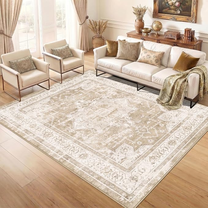 6x9 Area Rug for Living Room-Vintage Farmhouse Boho Floral Neutral Washable - Image 4