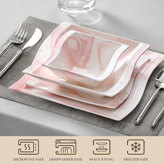 MALACASA Plates and Bowls Sets, 26 Pieces Pink Dinnerware Sets - Image 4
