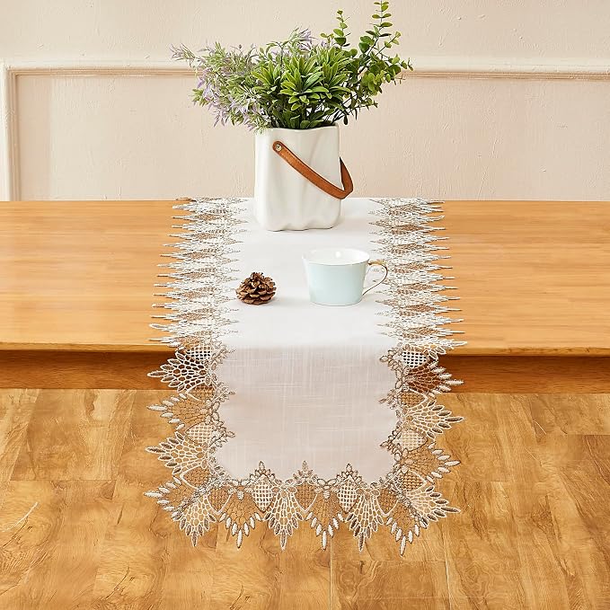 White Linen Table Runner 90” Lace Coffee Table Runners | French Dresser Runners - Image 2