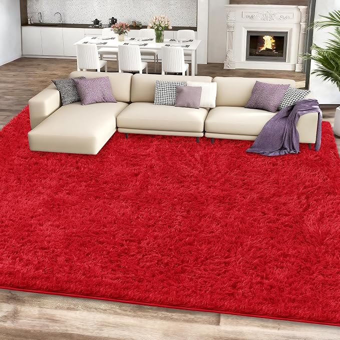 Red Shag Area Rug for Bedroom, 4x6 Fluffy Shaggy Rugs for Living Room Nursery - Image 2