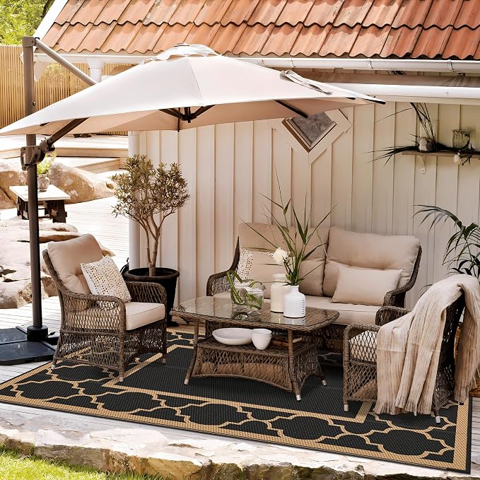 GENIMO Outdoor Rug 9' x 12' Patio Waterproof, Foldable Reversible Plastic Straw - Image 3