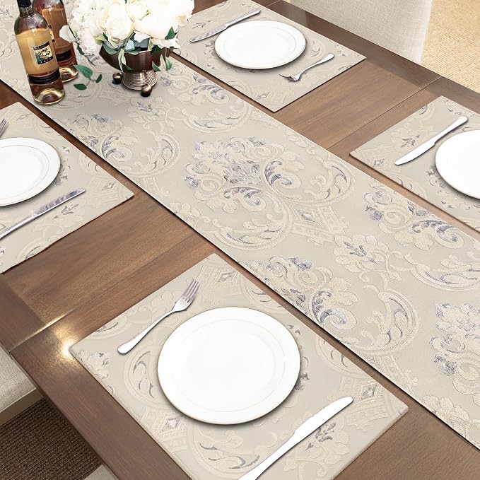 Loom and Mill Luxury Jacquard Table Runner 72 Inches Long, Light Apricot | - Image 6