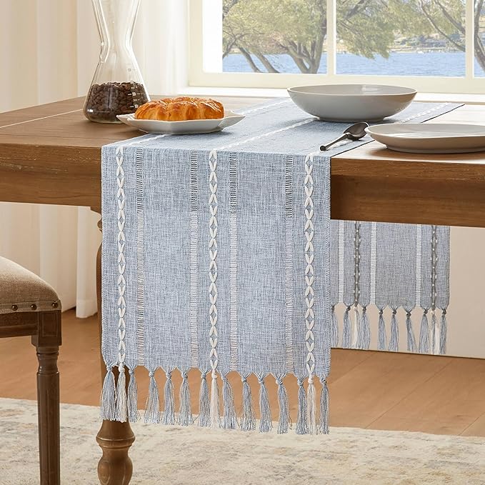 Hemstitched Farmhouse Table Runner, Cotton Linen Table Runners 48 Inches Long by Unknown