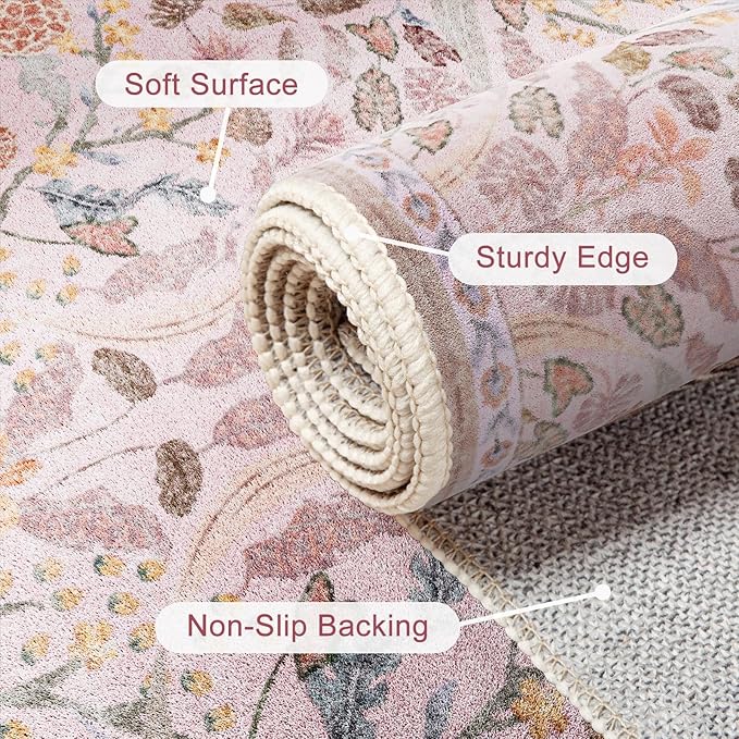 AMTOVO 8x10 Washable Area Rugs for Living Room, Non-Slip&Non-Shedding Floral - Image 6