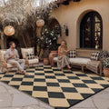 Outdoor Plastic Checkered Rug Waterproof Patio 8x10 Black Brown Diamond by WondRg