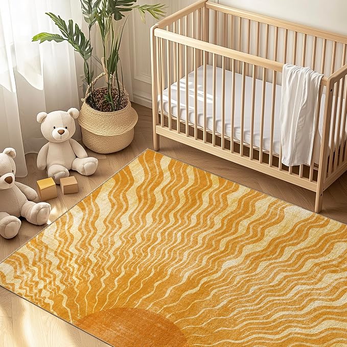 Washable 8x10 Sun Area Rug for Living Room, Retro Brown Sun Modern Boho Large - Image 9