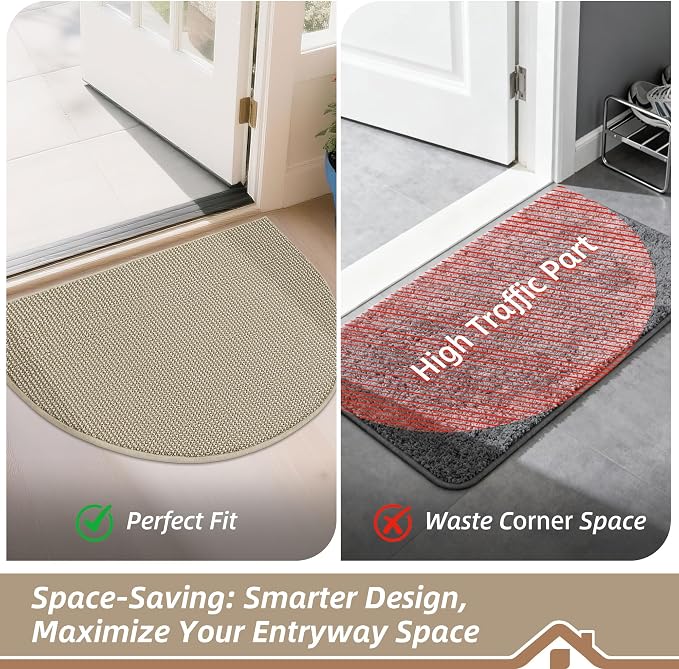 BEQHAUSE Dirt Trapper Door Mat 17" x 30" Half Circle Non-Slip Washable Doormats - Image 6
