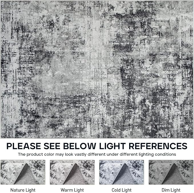 10x14 Area Rugs Large Living Room Rug Washable: Modern Abstract Rug Indoor Modern Carpet Non Slip for Dining Room Bedroom Nursery Home Office Black Grey