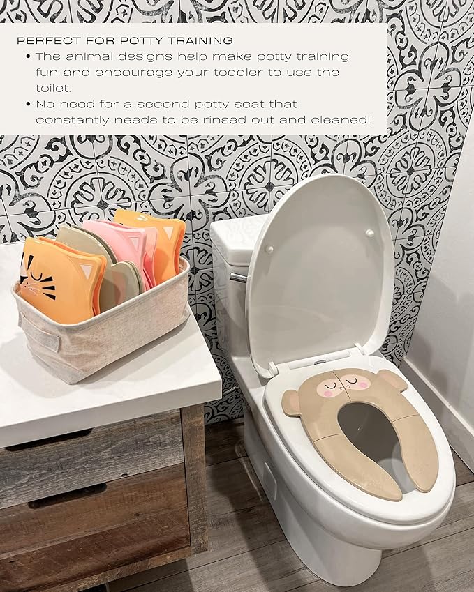 Hippypotamus Travel Potty Seat for Toddler - Folding Potty Training Seat - Portable Toilet Seat Cover for Baby & Kids (BEIGE Monkey)