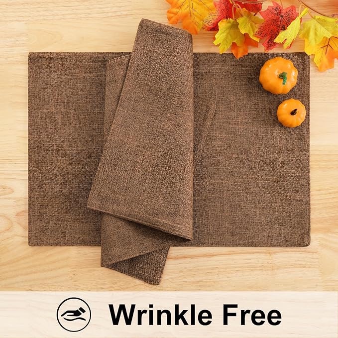 Faux Cotton Linen Placemats Set of 4, Cloth Washable Farmhouse Dining Table Mats - Image 5