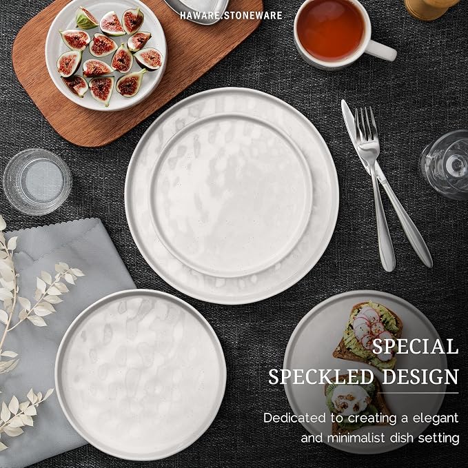 HaWare Dinnerware Sets, 24-Piece Plates and Bowls Set, Speckled White | - Image 4